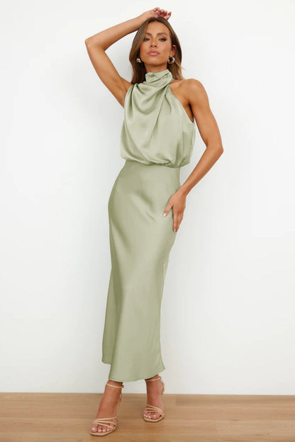 Helena™ | Langes Satin-Neckholder-Kleid