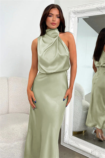 Helena™ | Langes Satin-Neckholder-Kleid