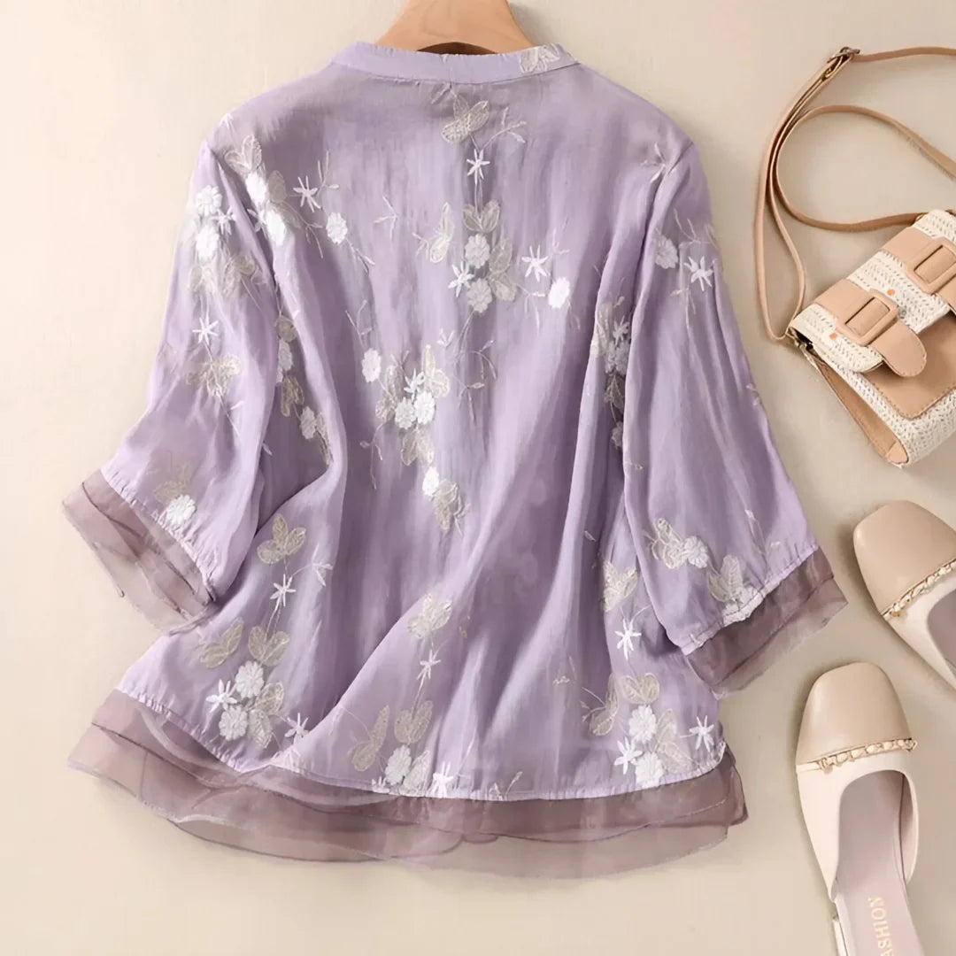 Laurienne™ | Vintage Bestickte Bluse aus Chiffon