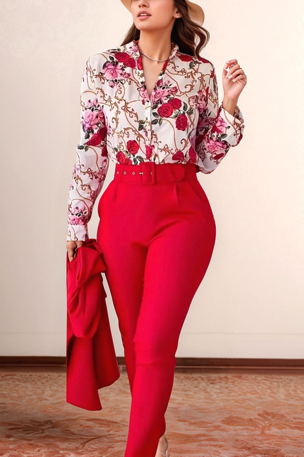 Franziska™ | Bedruckte Bluse & High-Waist-Hosen-Set