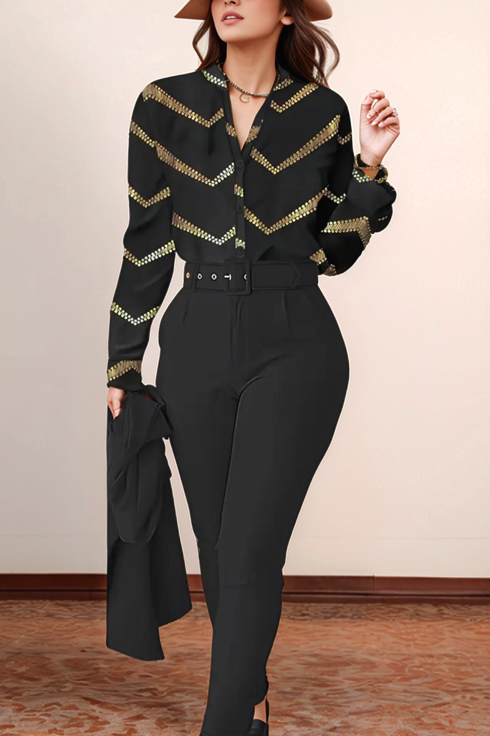 Franziska™ | Bedruckte Bluse & High-Waist-Hosen-Set