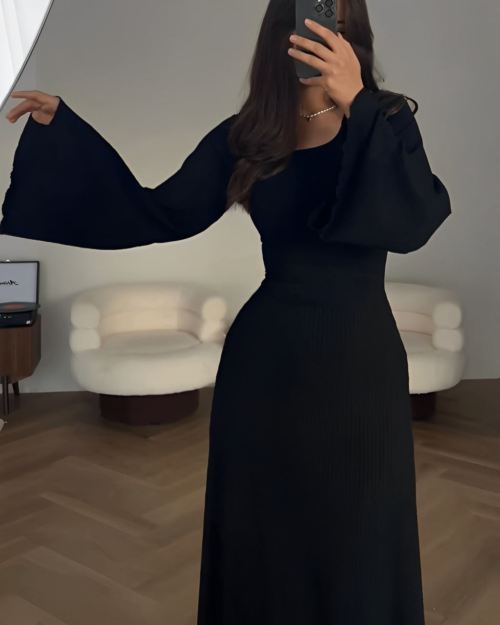 Nora™ | Geripptes Strick-Maxikleid mit Ärmeln