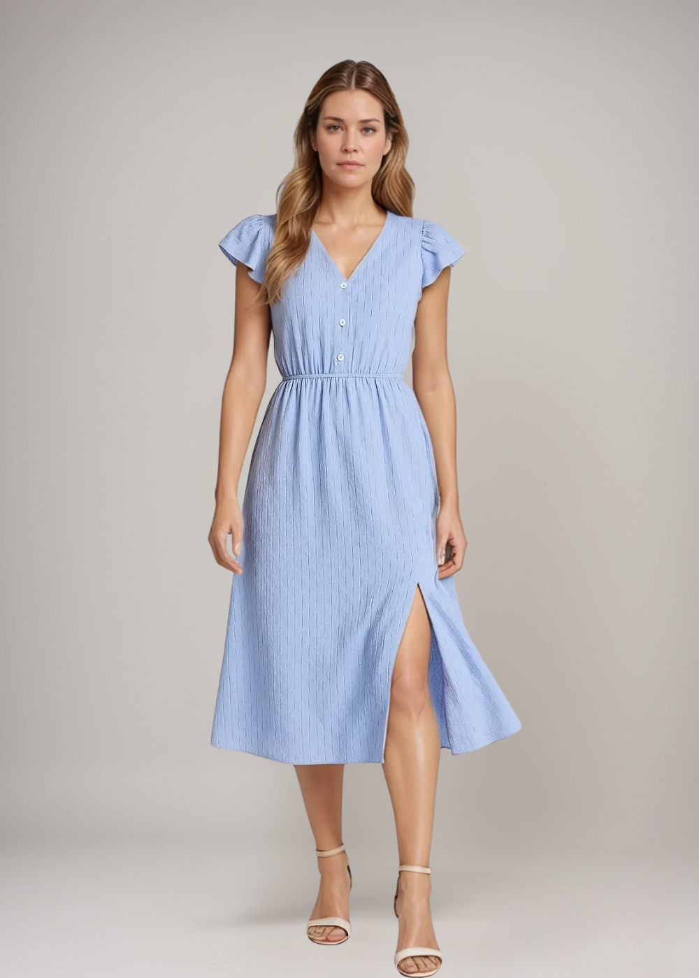 Hilaire™ | Midikleid mit Knopfleiste & Volantärmeln