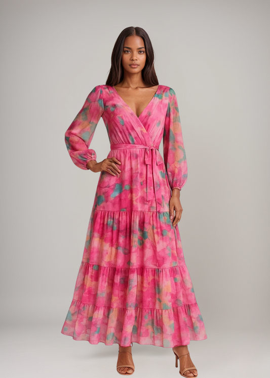 Lirea™ | Chiffon-Maxikleid mit Aquarellprint
