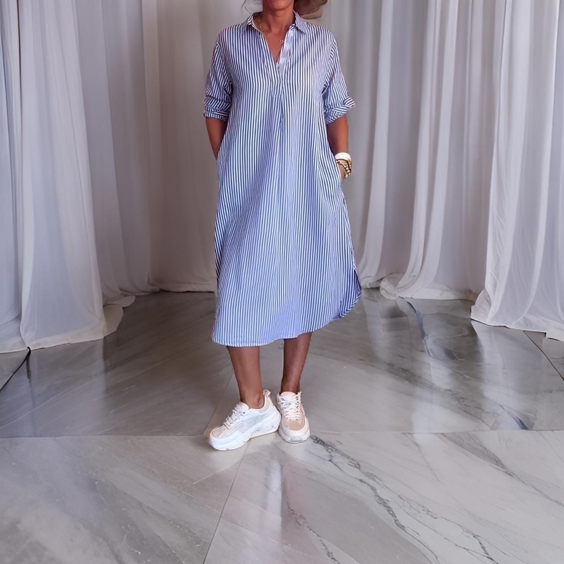 Alina™ | Gestreiftes Hemdblusenkleid mit Knopfleiste