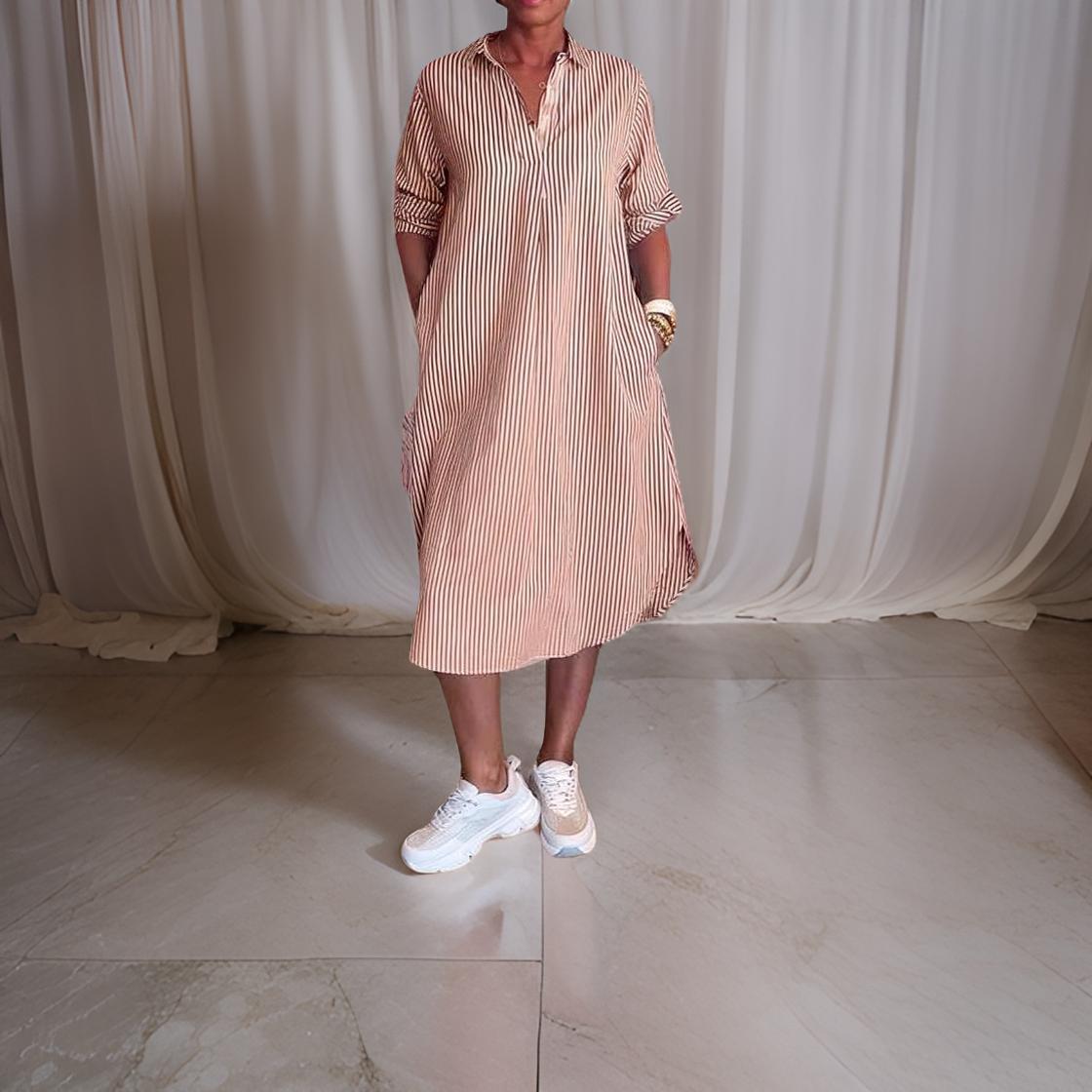 Alina™ | Gestreiftes Hemdblusenkleid mit Knopfleiste