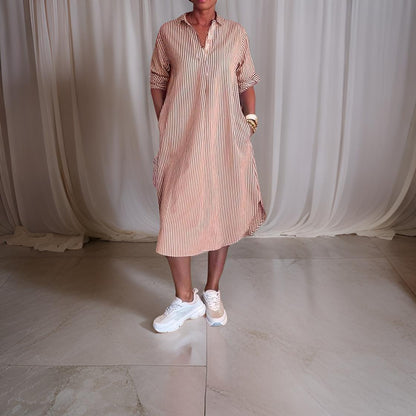Alina™ | Gestreiftes Hemdblusenkleid mit Knopfleiste