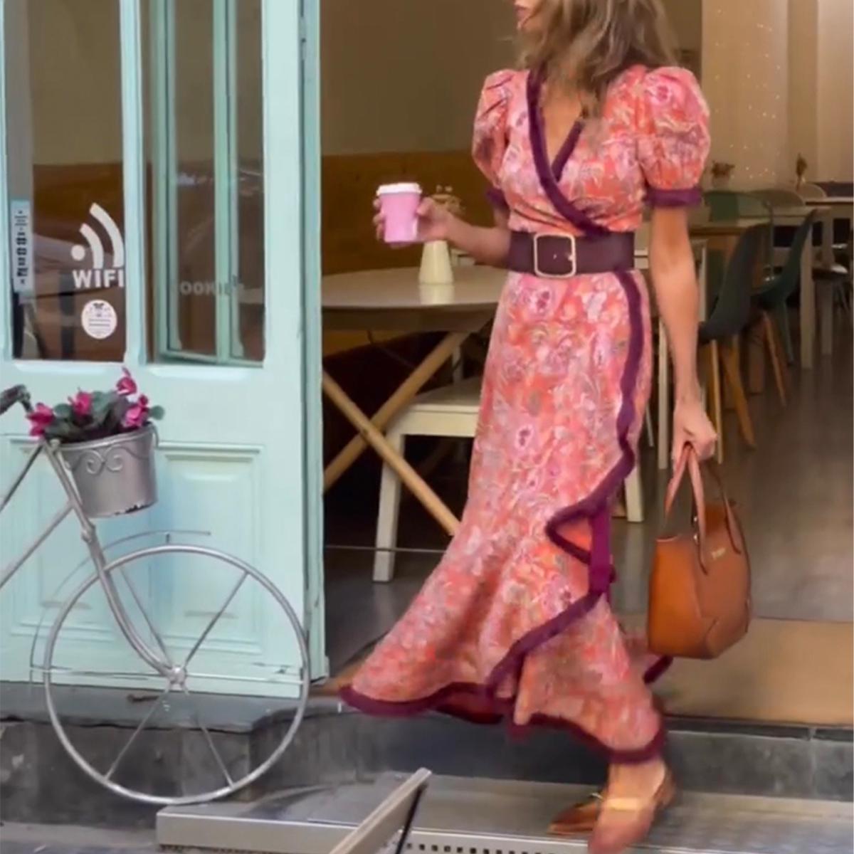 Ines™ | Wickelkleid mit Puffärmeln und Blumenmuster
