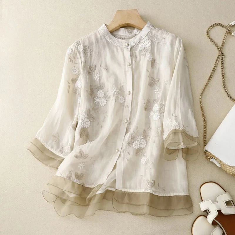 Laurienne™ | Vintage Bestickte Bluse aus Chiffon