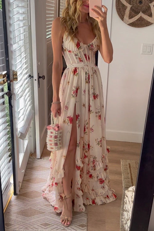 Yana™ | Maxikleid mit Rüschen & Blumenmuster