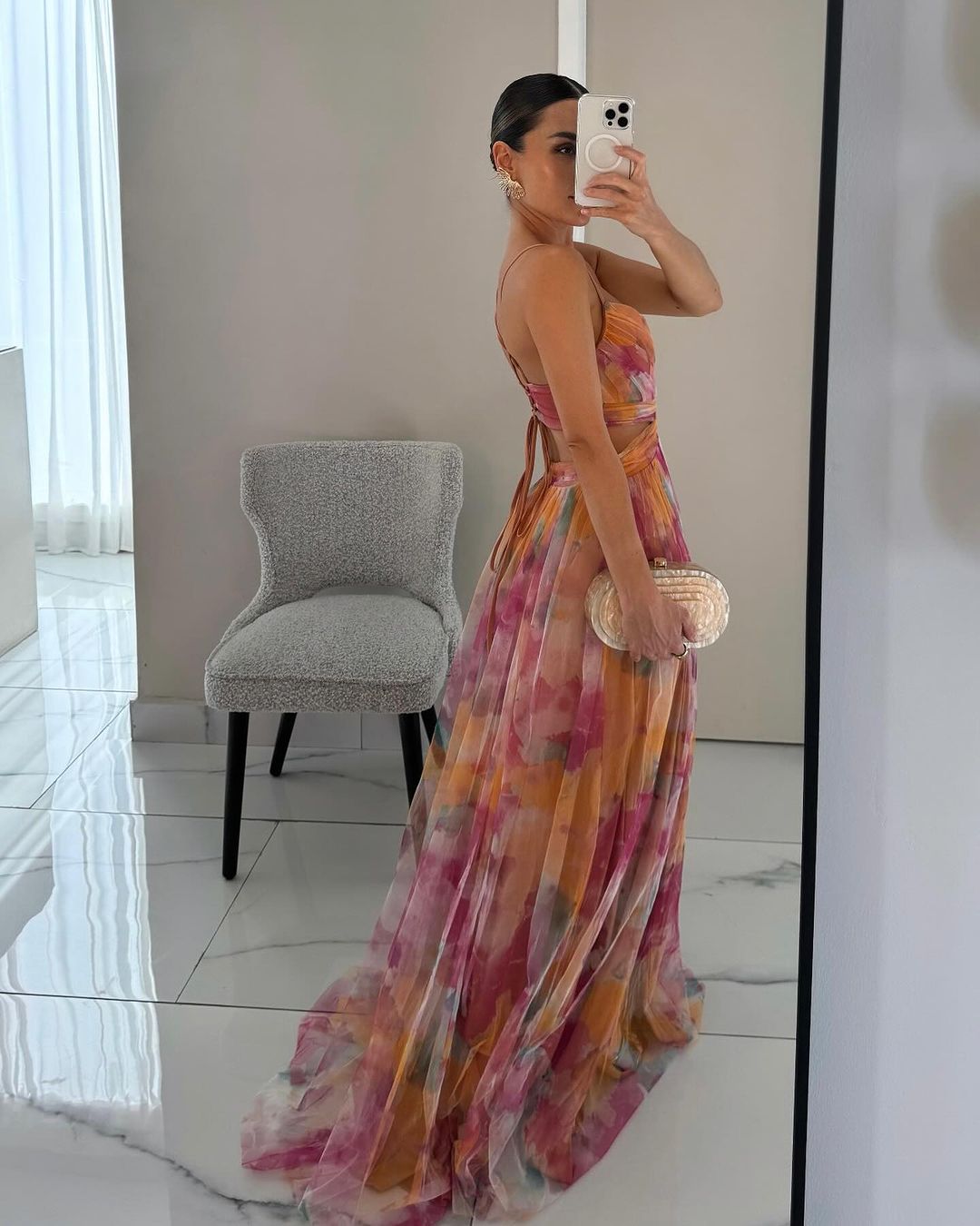 Liora™ | Elegantes Maxikleid mit Aquarell-Print
