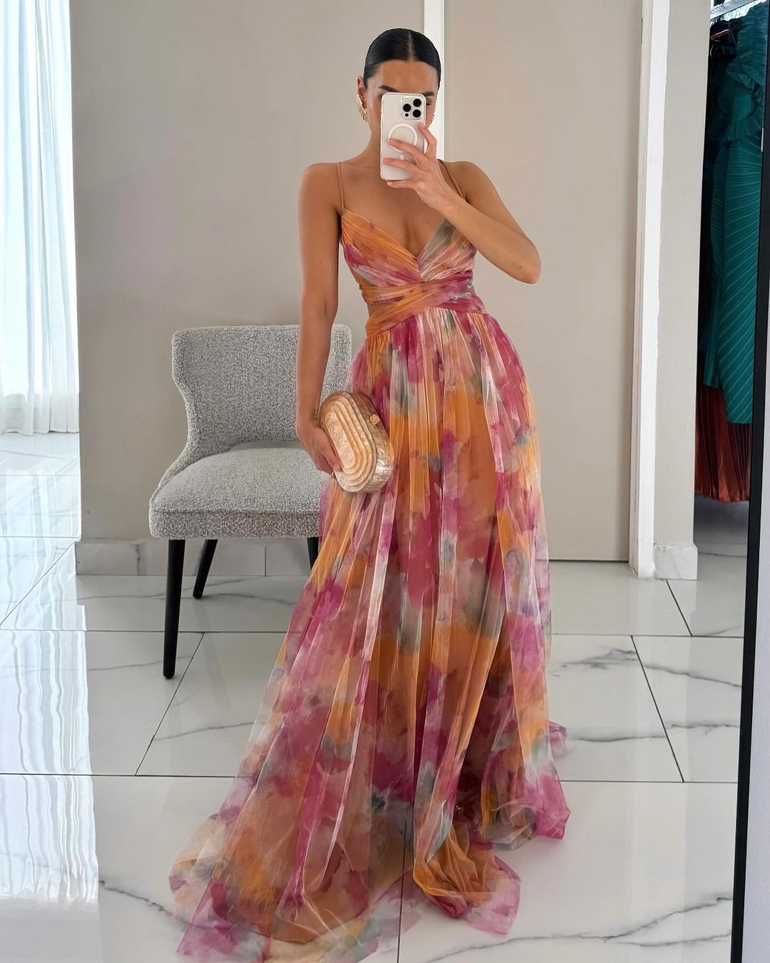 Liora™ | Elegantes Maxikleid mit Aquarell-Print