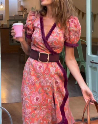 Ines™ | Wickelkleid mit Puffärmeln und Blumenmuster