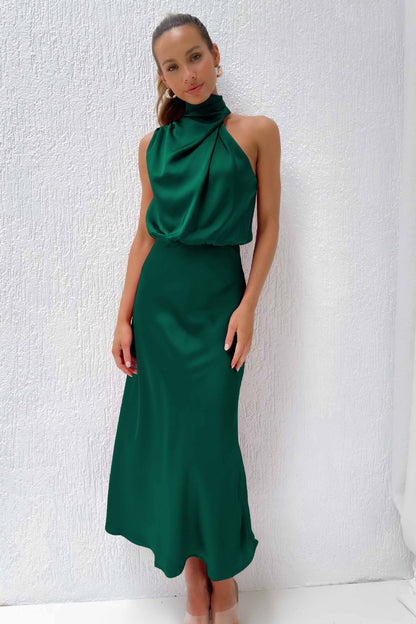 Helena™ | Langes Satin-Neckholder-Kleid
