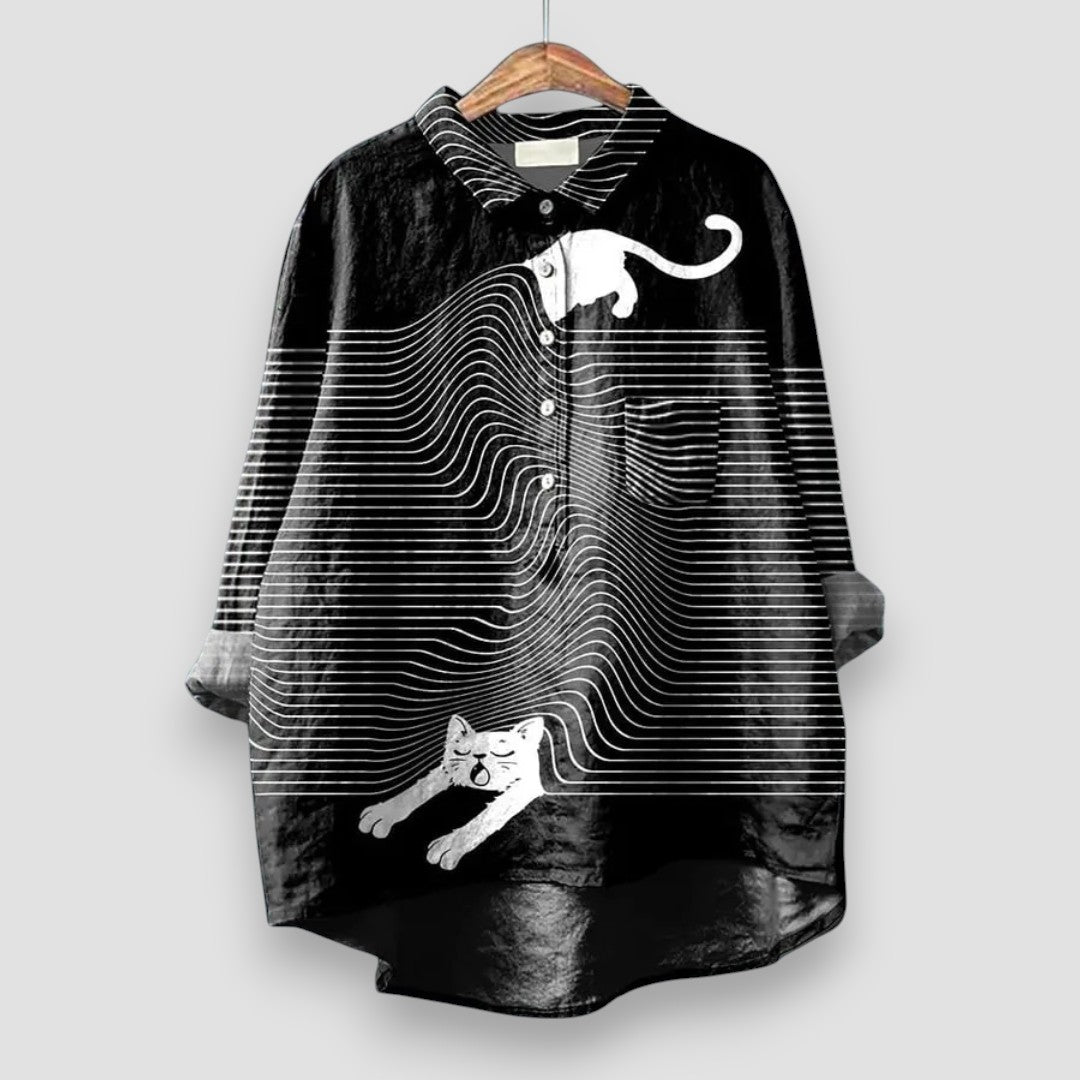 Kathrin™ | Oversize-Hemd mit buntem Hunde-Print