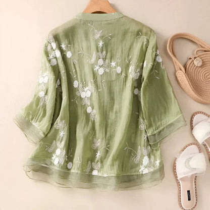 Laurienne™ | Vintage Bestickte Bluse aus Chiffon