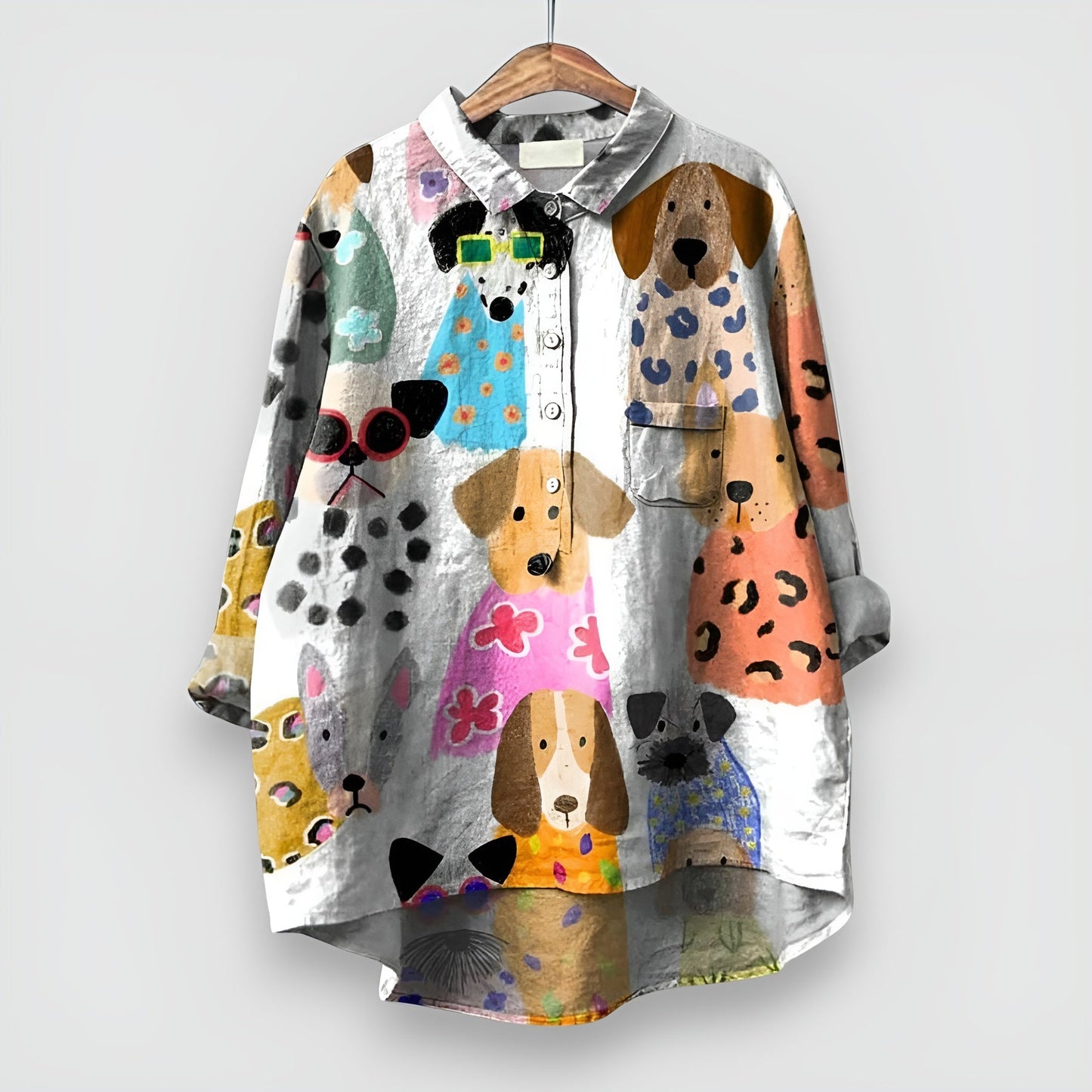 Kathrin™ | Oversize-Hemd mit buntem Hunde-Print