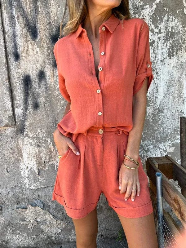 Linnea™ | Set aus Hemd mit Knopfleiste und Shorts
