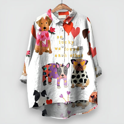 Kathrin™ | Oversize-Hemd mit buntem Hunde-Print