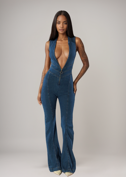Klein™ | Jeans-Jumpsuit mit tiefem V-Ausschnitt