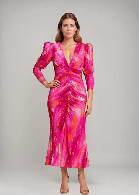 Andrea™ | Statement-Kleid mit Raffung & V-Ausschnitt