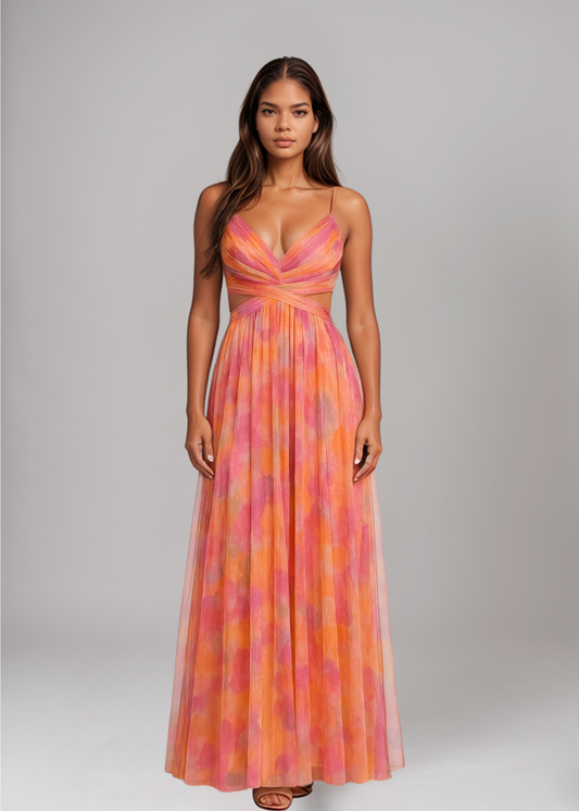 Liora™ | Elegantes Maxikleid mit Aquarell-Print