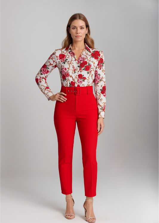 Franziska™ | Bedruckte Bluse & High-Waist-Hosen-Set