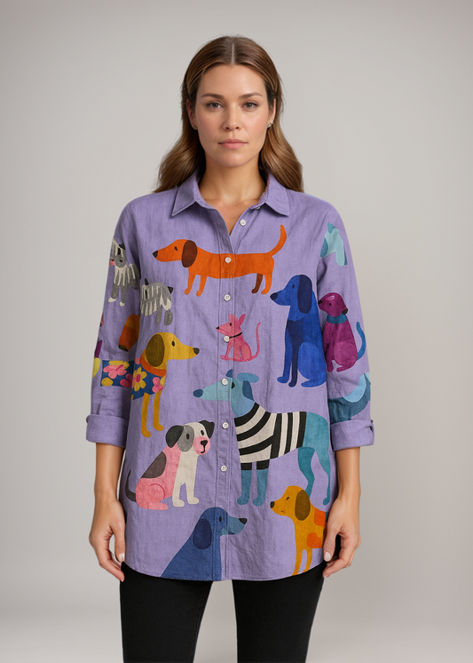 Kathrin™ | Oversize-Hemd mit buntem Hunde-Print