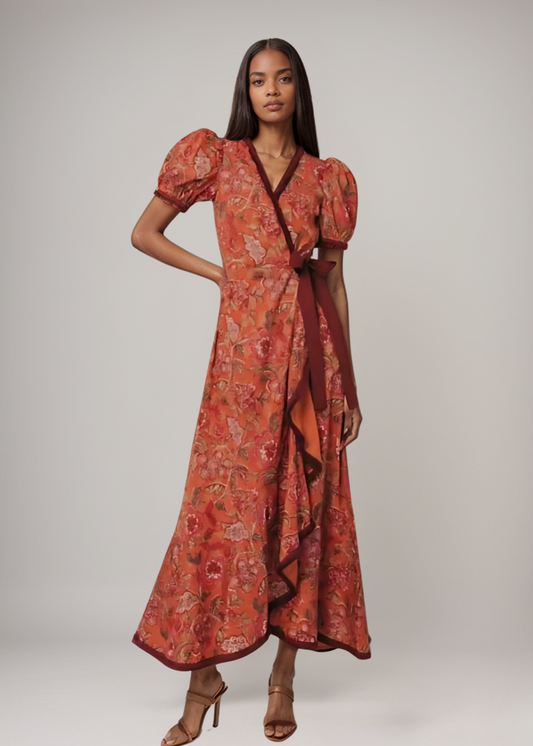Ines™ | Wickelkleid mit Puffärmeln und Blumenmuster