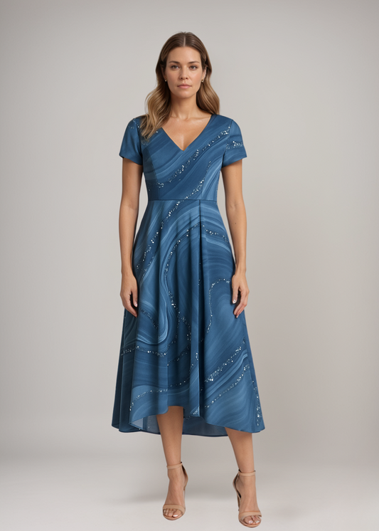 Stella™ | Midikleid mit Wirbelmuster und V-Ausschnitt