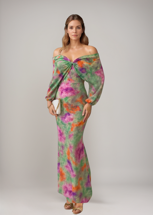 Lilian™ | Rückenfreies Slipkleid im Aquarell-Design