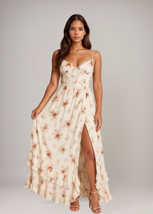 Yana™ | Maxikleid mit Rüschen & Blumenmuster