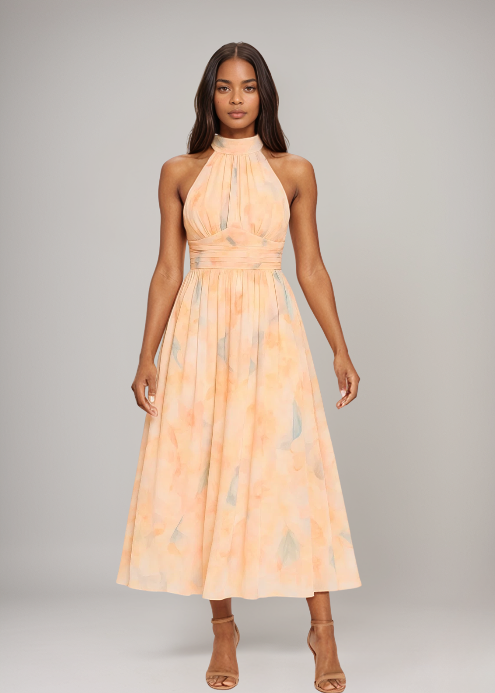 Joli™ | Maxikleid mit Neckholder und Aquarellmuster