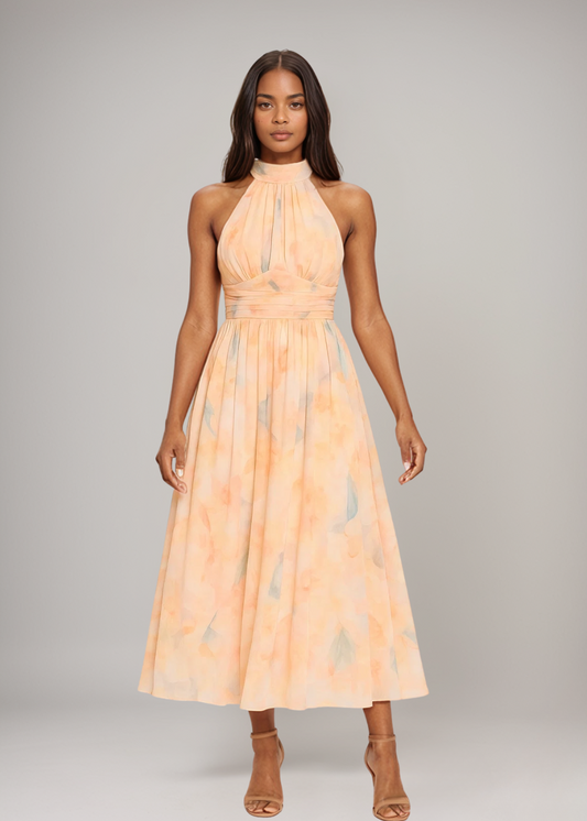 Joli™ | Maxikleid mit Neckholder und Aquarellmuster