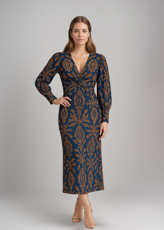 Frieda™ | Barock-Muster Midi-Kleid