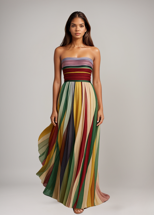 Alana™ | Trägerloses Maxikleid mit Regenbogenfalten