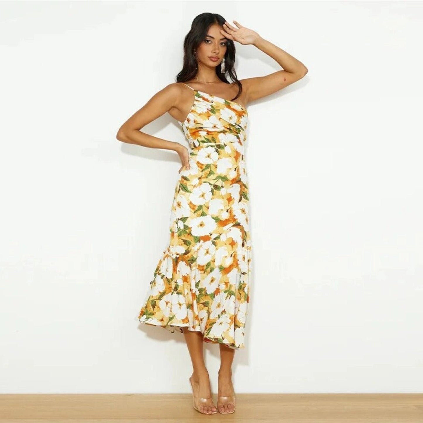 Viktoria™ | Asymmetrisches Maxikleid mit floralem Muster