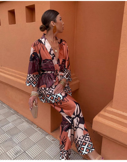 Brianna™ | Blumen-Kimono & Weitbein-Hosen-Set
