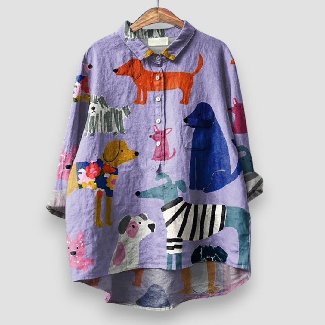 Kathrin™ | Oversize-Hemd mit buntem Hunde-Print