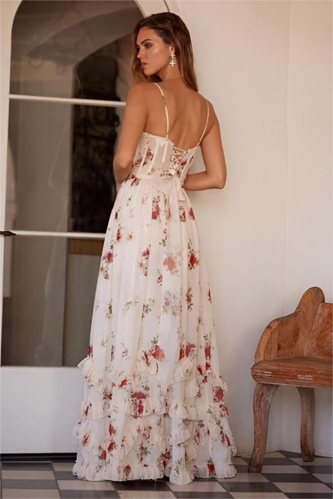 Yana™ | Maxikleid mit Rüschen & Blumenmuster