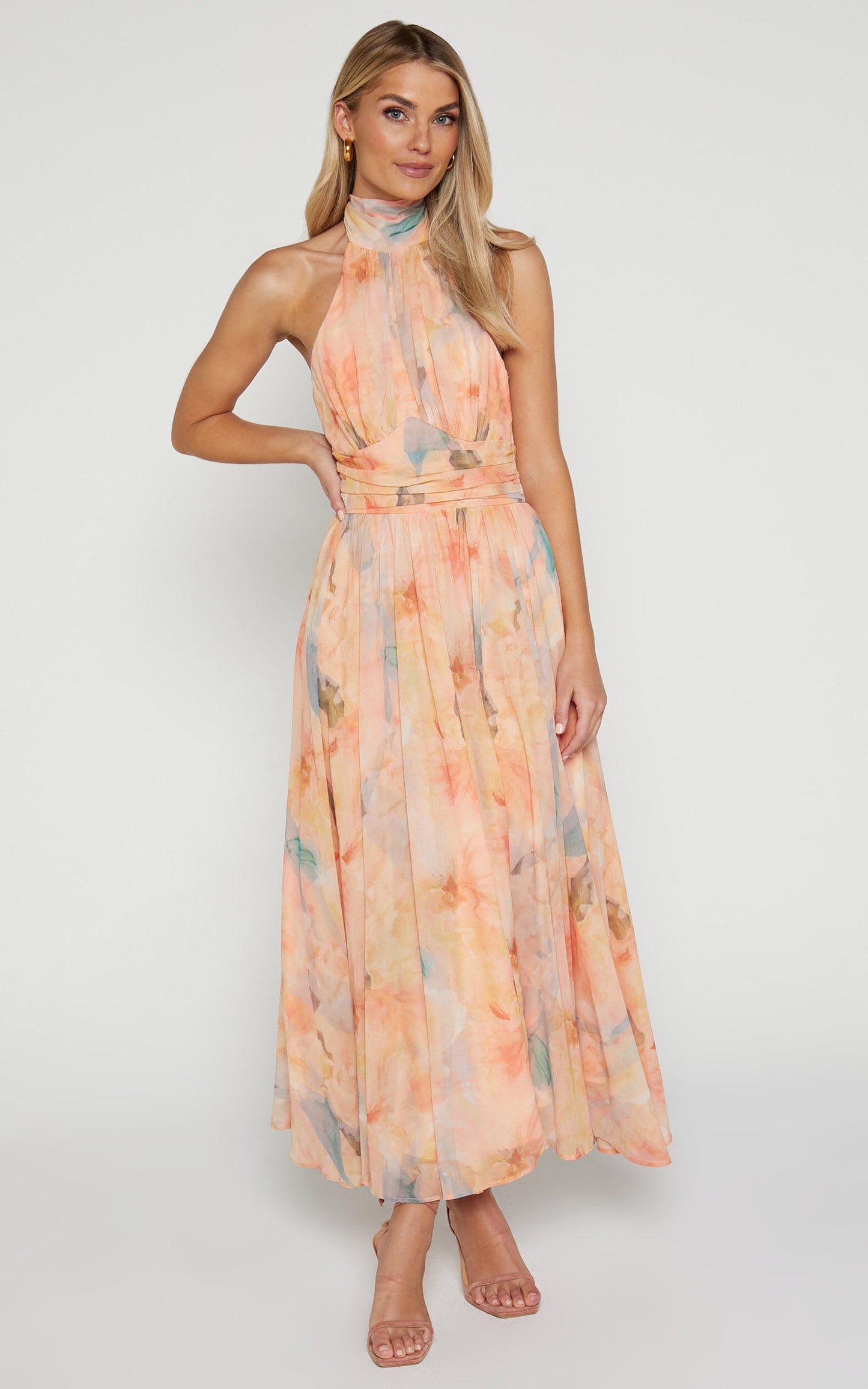 Joli™ | Maxikleid mit Neckholder und Aquarellmuster