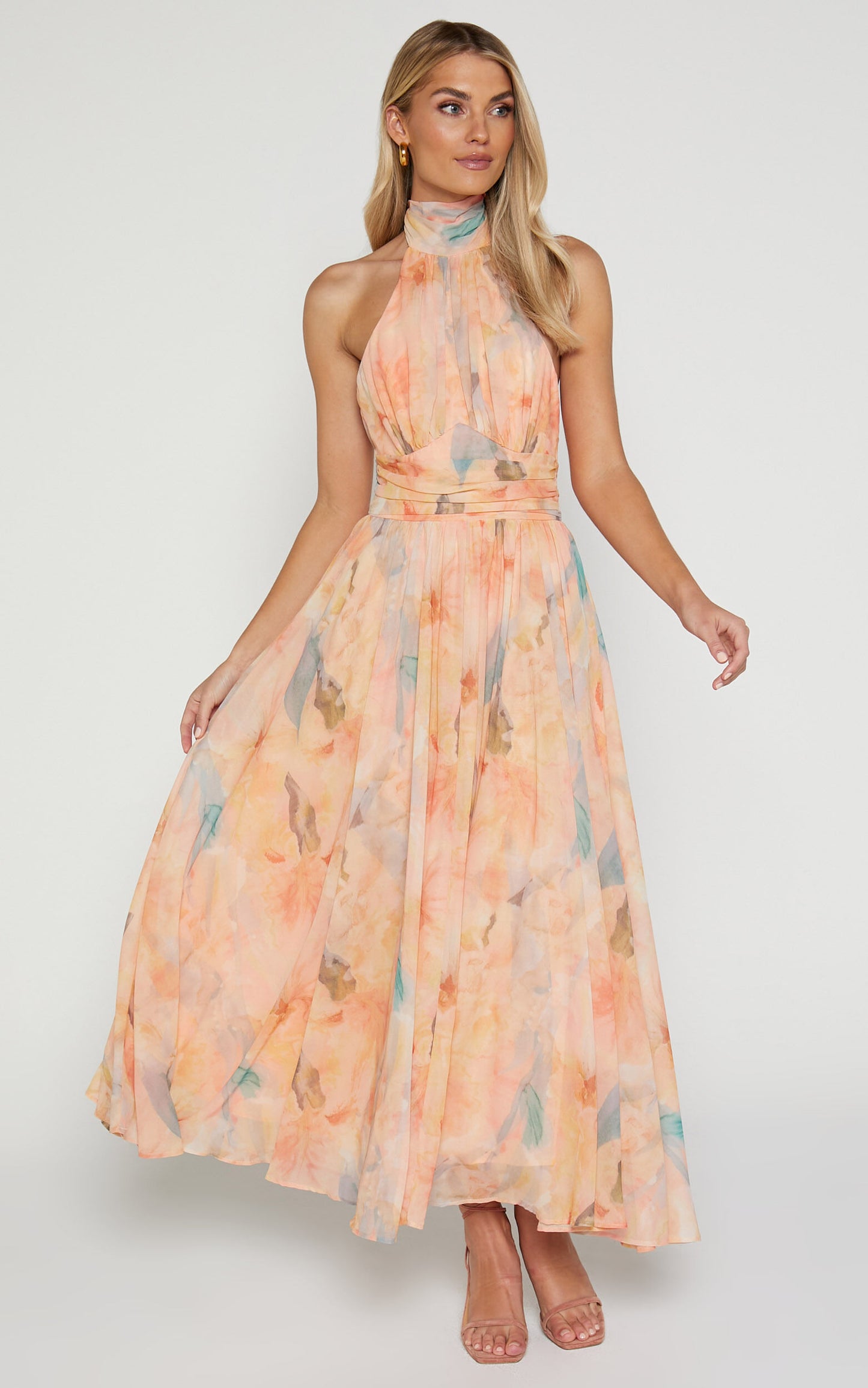 Joli™ | Maxikleid mit Neckholder und Aquarellmuster