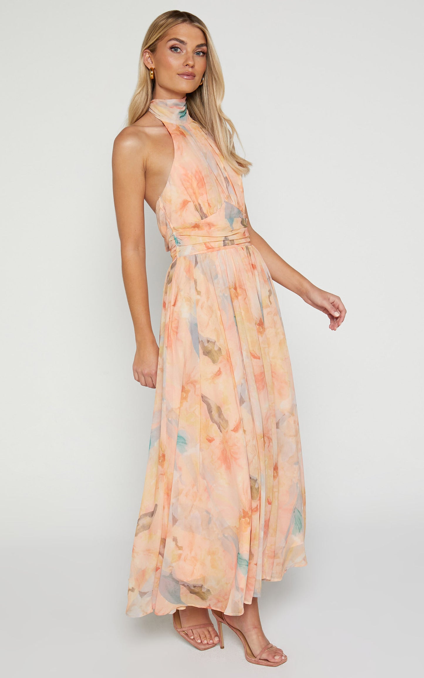 Joli™ | Maxikleid mit Neckholder und Aquarellmuster