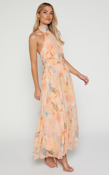 Joli™ | Maxikleid mit Neckholder und Aquarellmuster