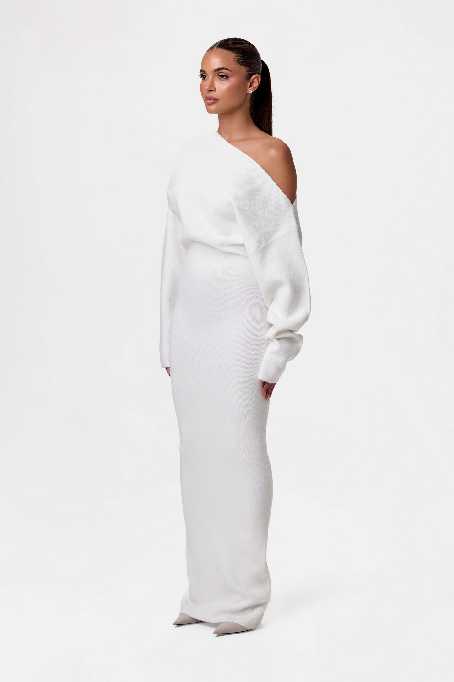 Rosalie™ | Schulterfreies Strick-Maxikleid