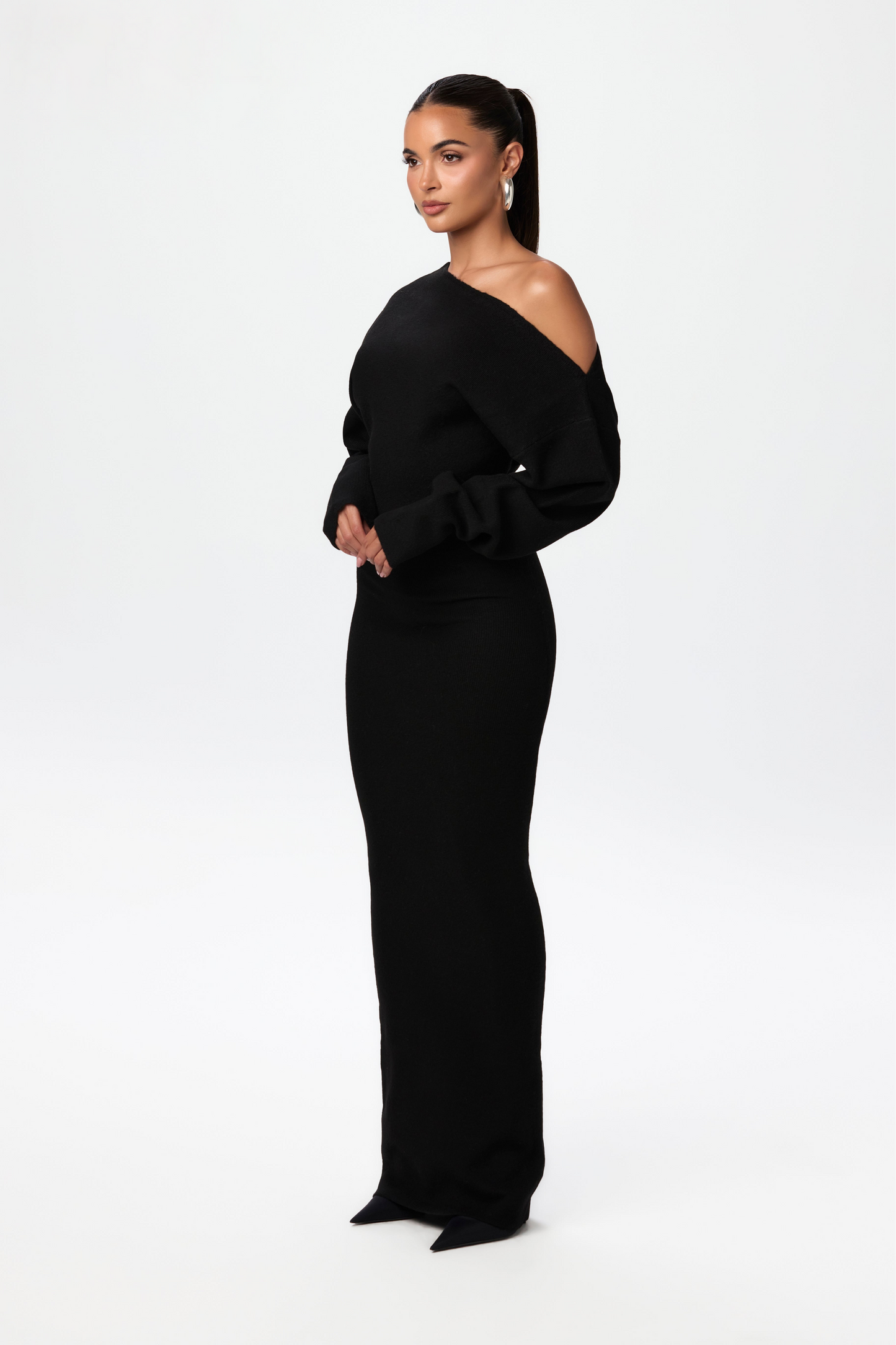 Rosalie™ | Schulterfreies Strick-Maxikleid