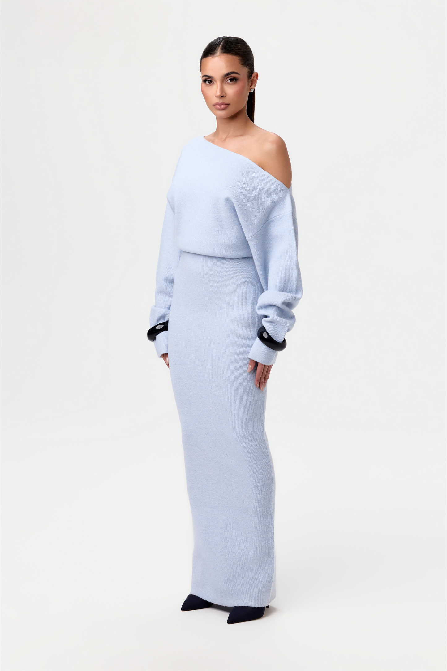 Rosalie™ | Schulterfreies Strick-Maxikleid