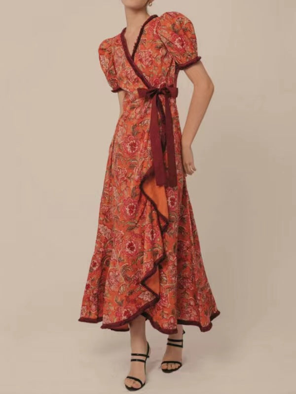 Ines™ | Wickelkleid mit Puffärmeln und Blumenmuster