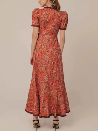 Ines™ | Wickelkleid mit Puffärmeln und Blumenmuster