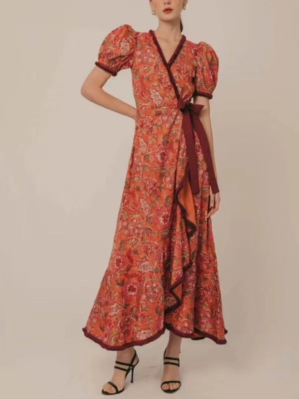 Ines™ | Wickelkleid mit Puffärmeln und Blumenmuster